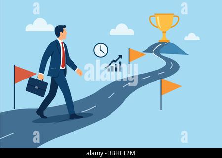 Percorso verso il successo aziendale percorso verso il raggiungimento obiettivo percorso aziendale verso il successo imprenditoriale percorso verso il successo imprenditoriale percorso verso il successo strategico Illustrazione Vettoriale
