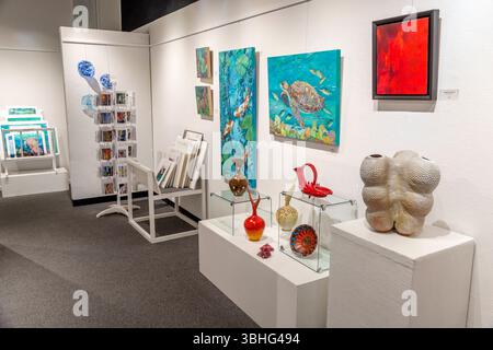 Melbourne, Florida, Eau Gallie Arts District, Highland Avenue, Fifth Avenue Art Gallery, interni, mostra d'arte dipinti su tela incorniciata, marin tropicale Foto Stock