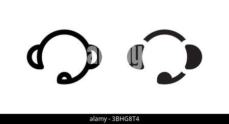 Icone del microfono della cuffia, perfette per call center, giochi, comunicazioni online e riunioni virtuali. Illustrazione Vettoriale