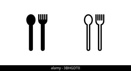 Una serie di icone delle posate tra cui forchetta, coltello e cucchiaio, ideale per cenare, mangiare, cucina e servizi relativi al cibo. Illustrazione Vettoriale
