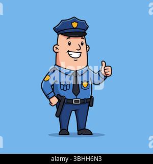 Agente di polizia che mostra il pollice su disegno piatto di illustrazione vettoriale dei cartoni animati Illustrazione Vettoriale