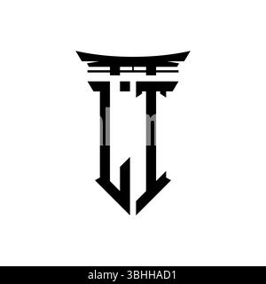 Logo monogramma iniziale con design geometrico moderno in stile giapponese Torii Gate in sfondo isolato, logo geometrico minimalista in stile giapponese. Illustrazione Vettoriale