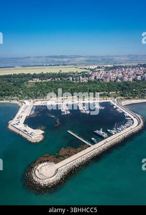 Vista aerea del porto di Sarafovo, quartiere di Burgas, Bulgaria Foto Stock