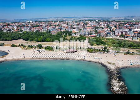 Vista aerea della spiaggia del quartiere Sarafovo di Burgas, Bulgaria Foto Stock