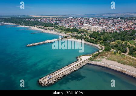 Vista aerea della spiaggia del quartiere Sarafovo di Burgas, Bulgaria Foto Stock