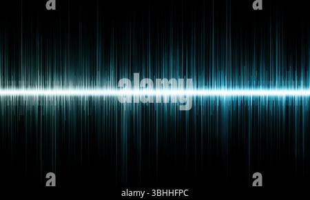 Onda sonora e forma d'onda audio, che rappresentano frequenza, ritmo e musica. Segnale digitale astratto con un design blu e nero brillante che mostra po Foto Stock