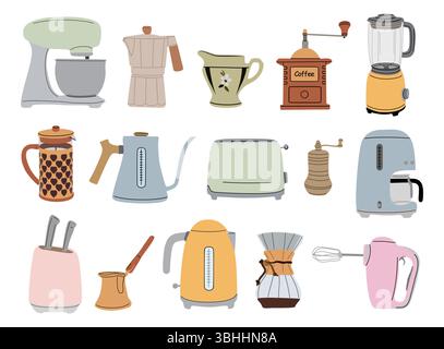 Utensili da cucina, utensili, attrezzature per set da cucina Illustrazione Vettoriale