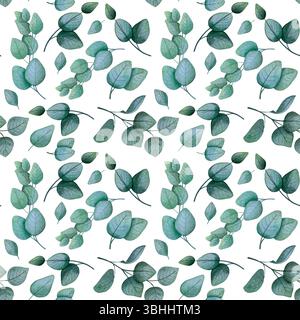 Collezione di acquerelli di foglie di eucalipto disegnate a mano e fiori selvatici gialli. Elementi clipart botanici isolati su sfondo bianco. Set di oggetti Foto Stock