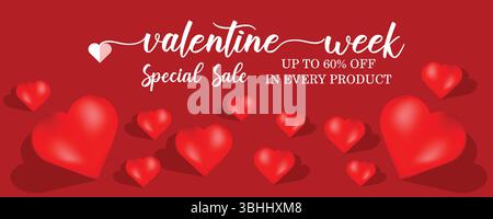 Modello super saldi per la settimana di San Valentino con carta da parati simbolo cuore, utilizzabile in pubblicità, promozione, design poster vendita settimana dell'amore, sconto Illustrazione Vettoriale