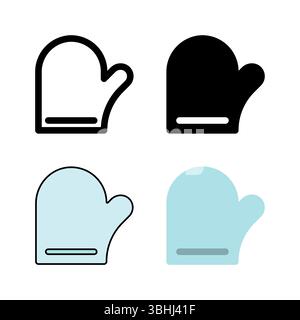 Set icona di guanti da forno o guanti da cucina, ideale per la sicurezza in cucina, la cottura e la manipolazione di articoli caldi. Illustrazione Vettoriale