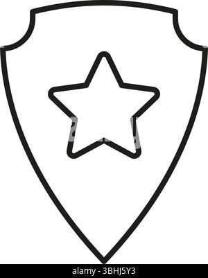 Schermo con icona linea stella. Simbolo di sicurezza, protezione e sicurezza. Concetto di difesa e protezione. Tratto modificabile. Illustrazione del vettore isolato Illustrazione Vettoriale