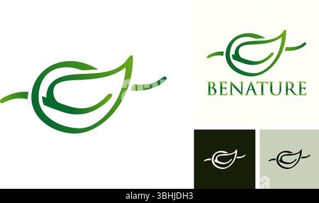 design creativo del logo verde della natura eco sano della foglia e vettore del simbolo Illustrazione Vettoriale