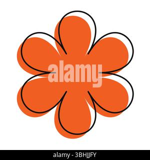 La fioritura arancione minimalista presenta spesse linee nere. Pulito, moderno e pieno di energia vivace Illustrazione Vettoriale