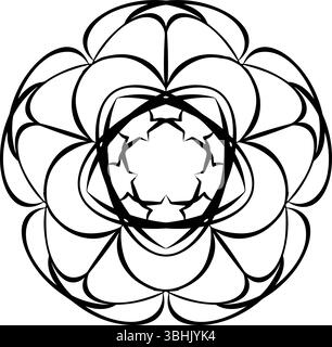 Mandala di fiori di fiocco di neve isolato su sfondo trasparente. Illustrazione dell'inchiostro con linee grafiche vettoriali. Vettore di design natalizio. Per poster, volantini, banner, Illustrazione Vettoriale