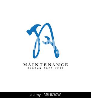 Logo Letter A House Maintenance. Alfabeto icona costruzione edificio Illustrazione Vettoriale