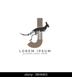 Logo Letter J con design Kangaroo. Alfabeto J con grande combinazione di simbolo di Kangaroo Illustrazione Vettoriale