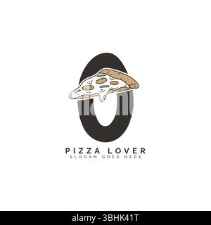 Design del logo Letter o Pizza. Icona Alphabet o Pizza Concept Illustrazione Vettoriale