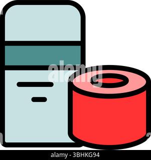 Nastro terapeutico elastico. Icona a colori del nastro Kinesiology. Gonfiore muscolare e riduzione del dolore. Articolazioni e legamenti di supporto. Illustr. Vettoriale piatto isolato Illustrazione Vettoriale