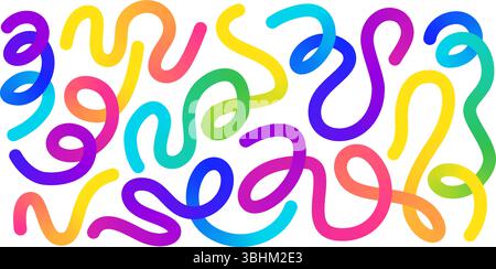 Collezione di elementi di linea organici a gradiente colorato - forme curve fluide in vivaci colori arcobaleno Illustrazione Vettoriale