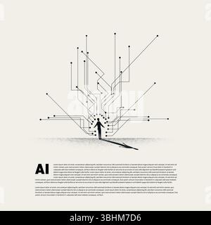 Intelligenza artificiale che prende il concetto di vettore di lavoro umano. Simbolo della tecnologia, del futuro, dell'intelligenza artificiale. Illustrazione eps10 minima Illustrazione Vettoriale