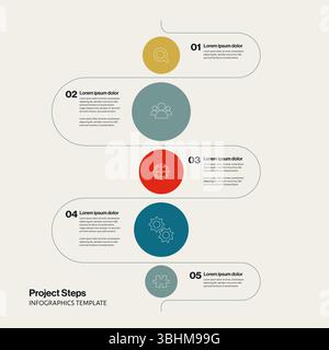 Tempistica del progetto concetto vettoriale di infografica aziendale. Fasi cardine ed elementi del piano. Disegno astratto minimo eps10 illustrazione. Illustrazione Vettoriale