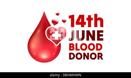 14 giugno giornata mondiale del donatore di sangue, goccia rossa di sangue. Vettore Illustrazione Vettoriale
