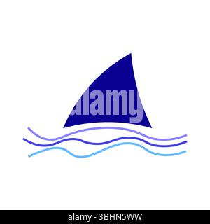 Icona della barca a vela. Simbolo della vela oceanica. Schema delle onde blu. Illustrazione dell'imbarcazione vettoriale. Illustrazione Vettoriale