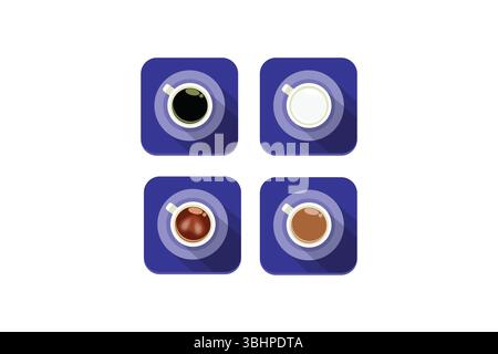 Illustrazione vettoriale delle icone del caffè – raccolta di tazze, chicchi e strumenti di estrazione per la progettazione di caffè e menu Illustrazione Vettoriale