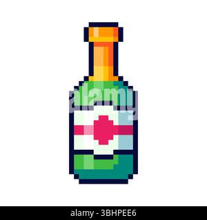 Design delle risorse di gioco per bottiglie di vino pixel art Illustrazione Vettoriale