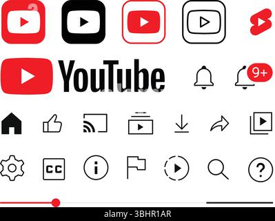 Set YouTube di icone e logo dell'interfaccia dell'app mobile. Raccolta di modelli di interfaccia per social media. Illustrazione vettoriale editoriale illustrativa Illustrazione Vettoriale