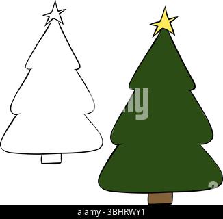 Albero di Natale isolato su sfondo trasparente. Illustrazione dell'inchiostro con linee grafiche vettoriali. sfondo per striscioni, stampa per tessuti, etichette, t-shirt pri Illustrazione Vettoriale