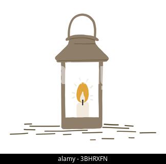 Candela con luce, oggetto isolato su sfondo bianco Illustrazione Vettoriale