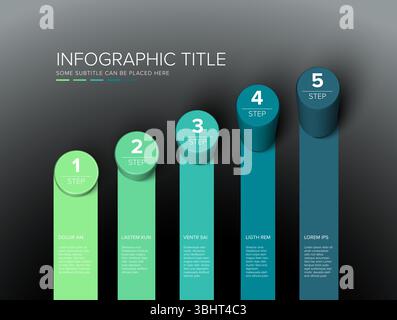 Un'elegante infografica in 5 fasi con un design grafico a barre. Questa infografica è un modello di presentazione pulito, ideale per illustrare cinque fasi Illustrazione Vettoriale