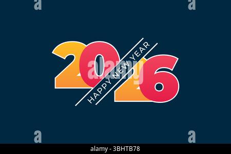 Semplice 2026 felice anno nuovo. piastra antimanomissione di design 2026 Illustrazione Vettoriale