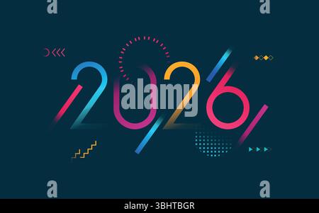 Felice anno nuovo 2026 celebrazione - auguri 2026 - vettore per poster, banner, saluto e Capodanno 2026 Illustrazione Vettoriale