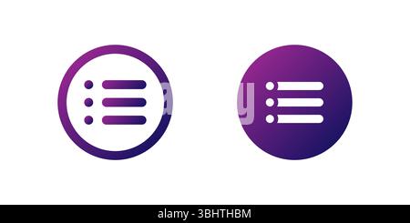 Set di icone del menu hamburger. Icona sfumatura viola con tre linee orizzontali, nota come menu hamburger per la navigazione. Illustrazione Vettoriale