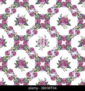 Motivo rose per tessuto, motivo senza cuciture con rosa viola vintage Foto Stock