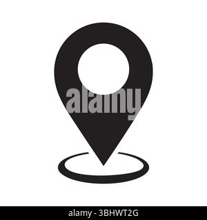 Pulsante di disegno piatto con icona a forma di puntina della mappa su sfondo bianco Illustrazione Vettoriale