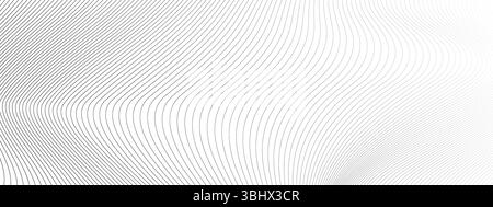 Texture monocromatica con onda distorta. superficie increspata dinamica. Ripetizione di linee della griglia di mesh vettoriale Illustrazione Vettoriale