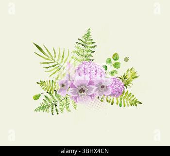 Astrazione floreale con fiori viola. disegnato a mano. Non ai, illustrazione vettoriale Illustrazione Vettoriale