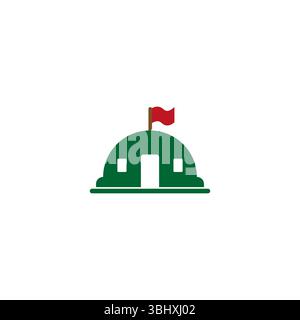 Icona della bandiera della tenda. Simbolo del rifugio del campeggio. Colore verde-rosso. Illustrazione della tenda vettoriale. Illustrazione Vettoriale