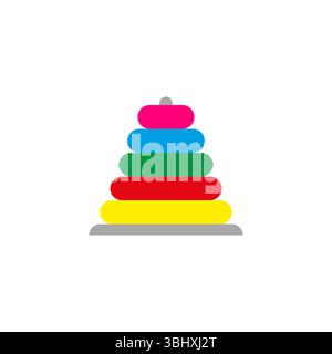 Icona della piramide ad anello. Simbolo del giocattolo impilato. Anello colorato. Illustrazione della piramide vettoriale. Illustrazione Vettoriale