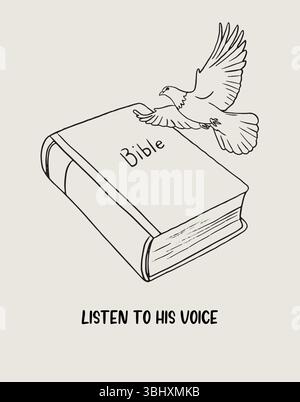 Simboli della linea cristiana poster dello schizzo, religione arte disegnata a mano, decorazione della parete della Bibbia Illustrazione Vettoriale