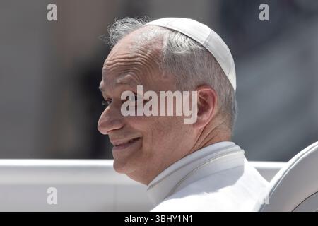 Città del Vaticano, Vaticano. 11 giugno 2025. Papa Leone XIV parte alla fine della sua udienza generale settimanale in Piazza San Pietro. Credito: SOPA Images Limited/Alamy Live News Foto Stock