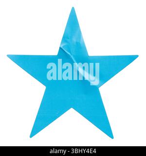 etichetta adesiva in carta a forma di stella blu isolata su sfondo bianco. Foto Stock