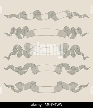 Set di striscioni, illustrazione stile disegno incisione Vintage Illustrazione Vettoriale