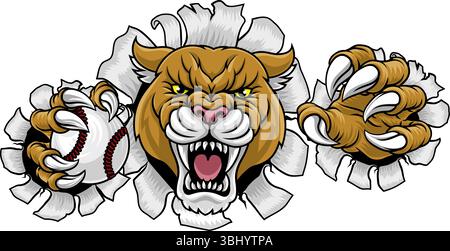 Mascotte da baseball Cougar Panther Mountain Lion Puma Illustrazione Vettoriale