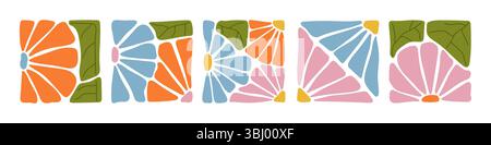 Una collezione di coloratissimi motivi floreali astratti Illustrazione Vettoriale