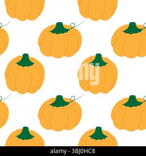 Zucche disegnate a mano in stile minimalista motivo senza cuciture per il giorno del Ringraziamento o per gli eventi autunnali. Illustrazione vettoriale temi autunnali biglietti d'auguri sfondo o banner promozionale, opuscolo, etichetta, etichetta, prezzo Illustrazione Vettoriale