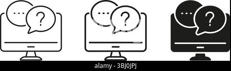 Computer con linea a bolle e icona continua della chat. Comunicazione online, assistenza clienti e assistenza virtuale Symbol. Interazione digitale. Isolato Illustrazione Vettoriale